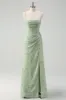 Dusty Sage Mermaid Floral Corset Ruched Long Prom Dress with Slit sold by Zapaka