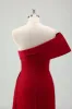 Red Mermaid One Shoulder Pleats Satin Long Prom Dress with Slit sold by Zapaka