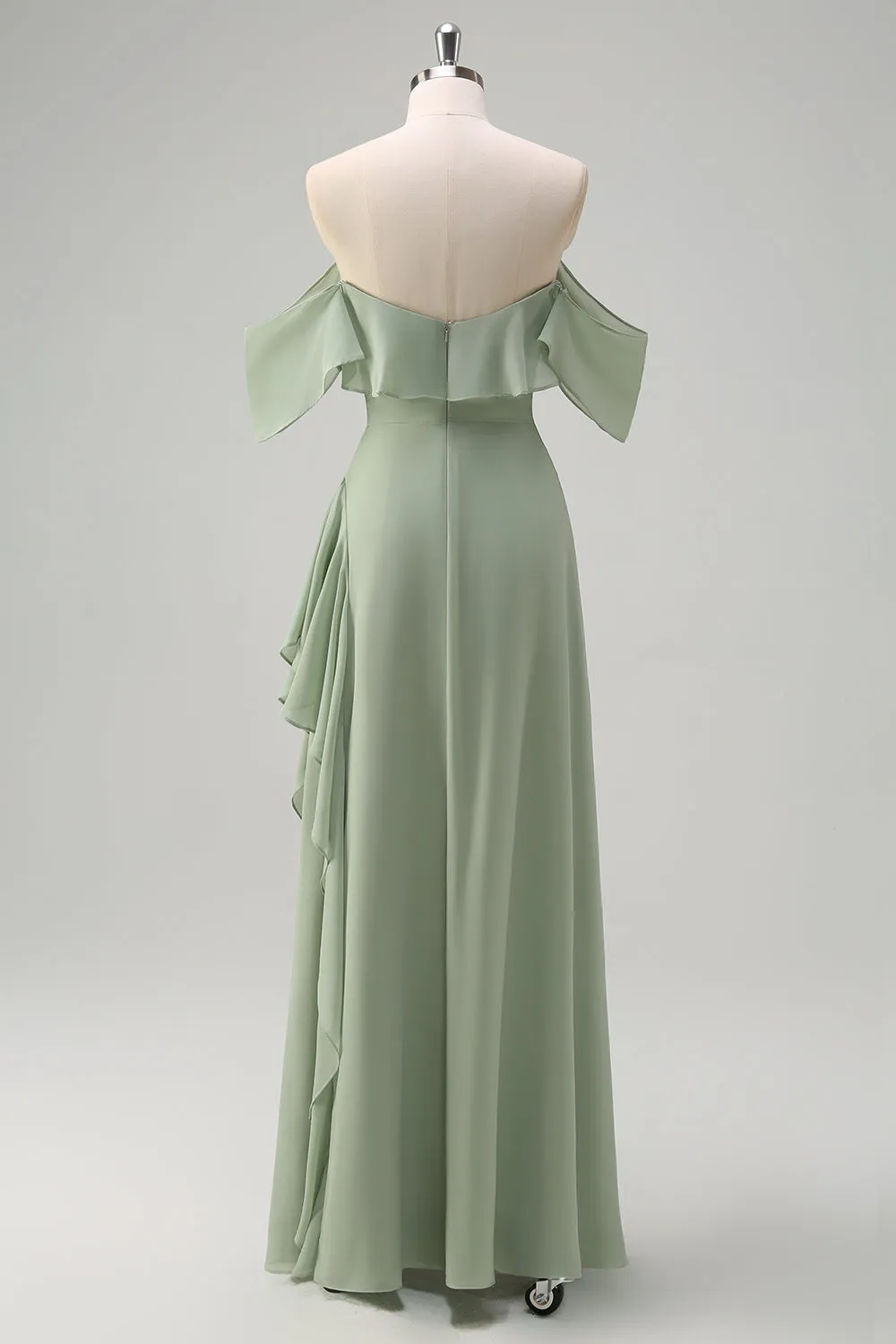 Light Green Mermaid Off the Shoulder Ruffled Bridesmaid Dress with Slit sold by Zapaka product image thumbnail 2