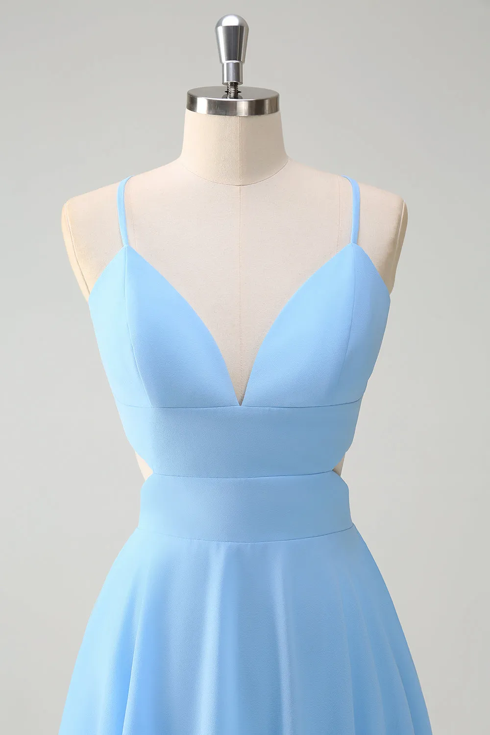 Sky Blue A-Line Spaghetti Straps Tiered Chiffon Bridesmaid Dress sold by Zapaka product image thumbnail 4