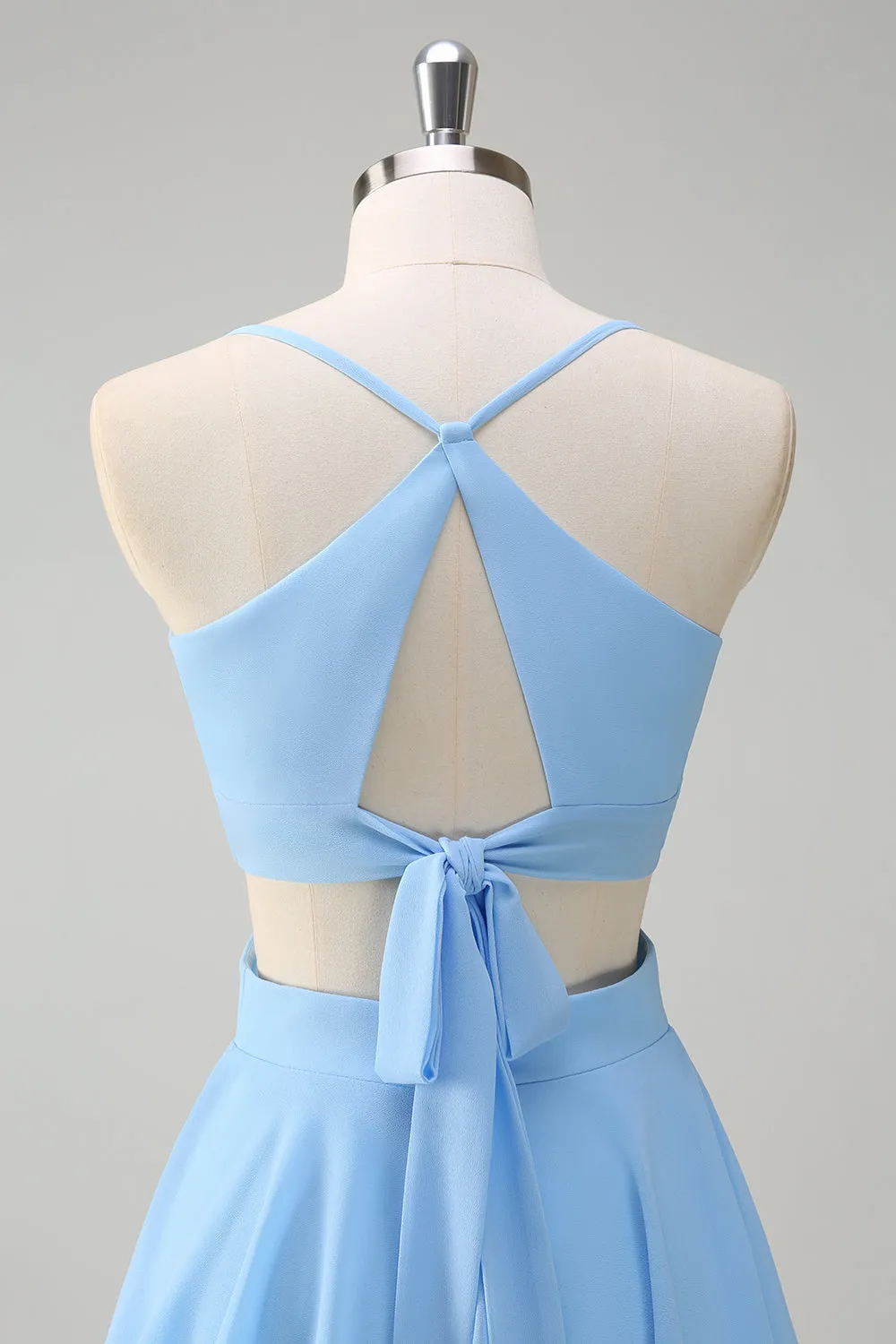 Sky Blue A-Line Spaghetti Straps Tiered Chiffon Bridesmaid Dress sold by Zapaka product image thumbnail 5