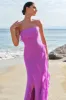 Tahiti Spaghetti Straps Chiffon Long Bridesmaid Dress with Ruffles sold by Zapaka