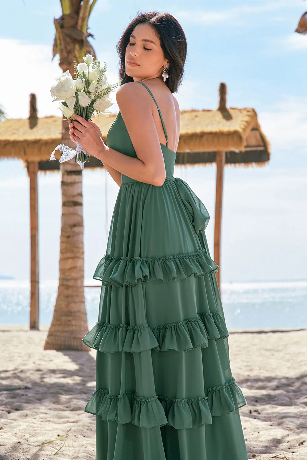 Eucalyptus A-Line Chiffon Tiered Long Bridesmaid Dress sold by Zapaka product image thumbnail 5