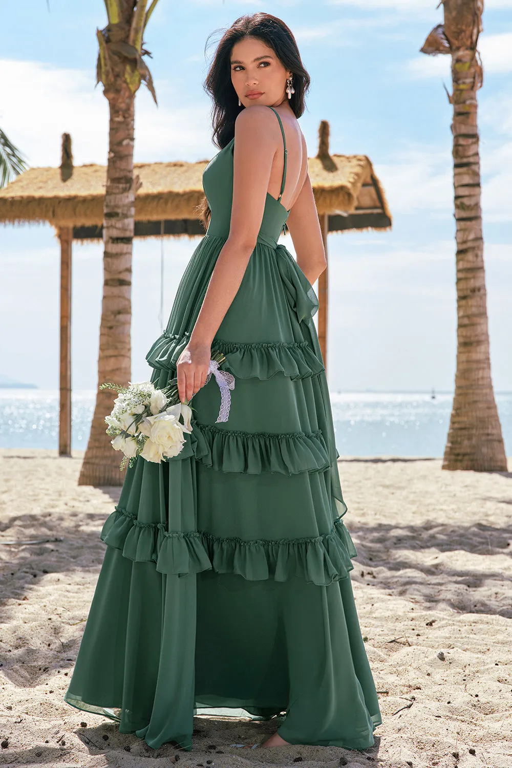 Eucalyptus A-Line Chiffon Tiered Long Bridesmaid Dress sold by Zapaka product image thumbnail 2