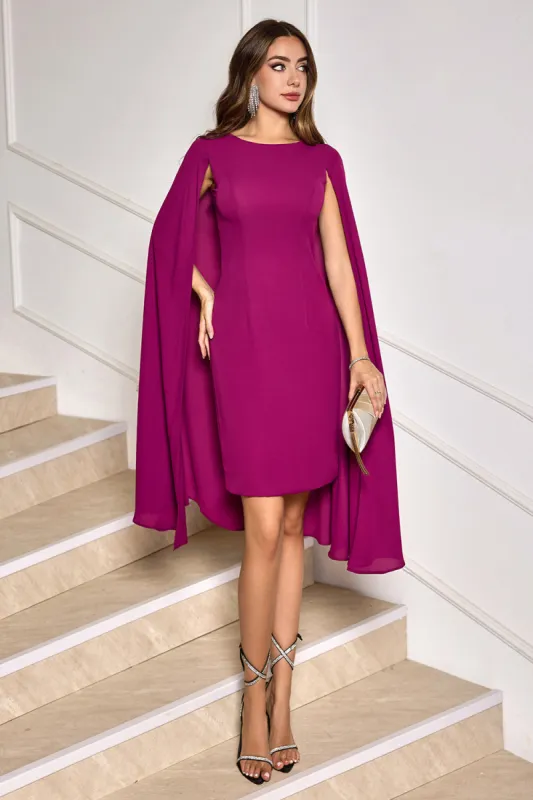 Grape Bodycon Midi Cocktail Party Dress With Cape Sleeves sold by Zapaka