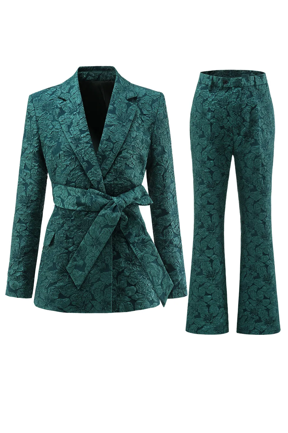 Dark Green 2 Piece 3D Flowers Women's Formal Suits with Belt sold by Zapaka