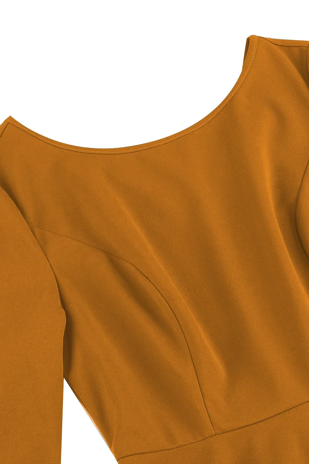 Yellow Round Neck Short Sleeves A-Line Midi 1950s Dress with Belt sold by Zapaka product image thumbnail 4