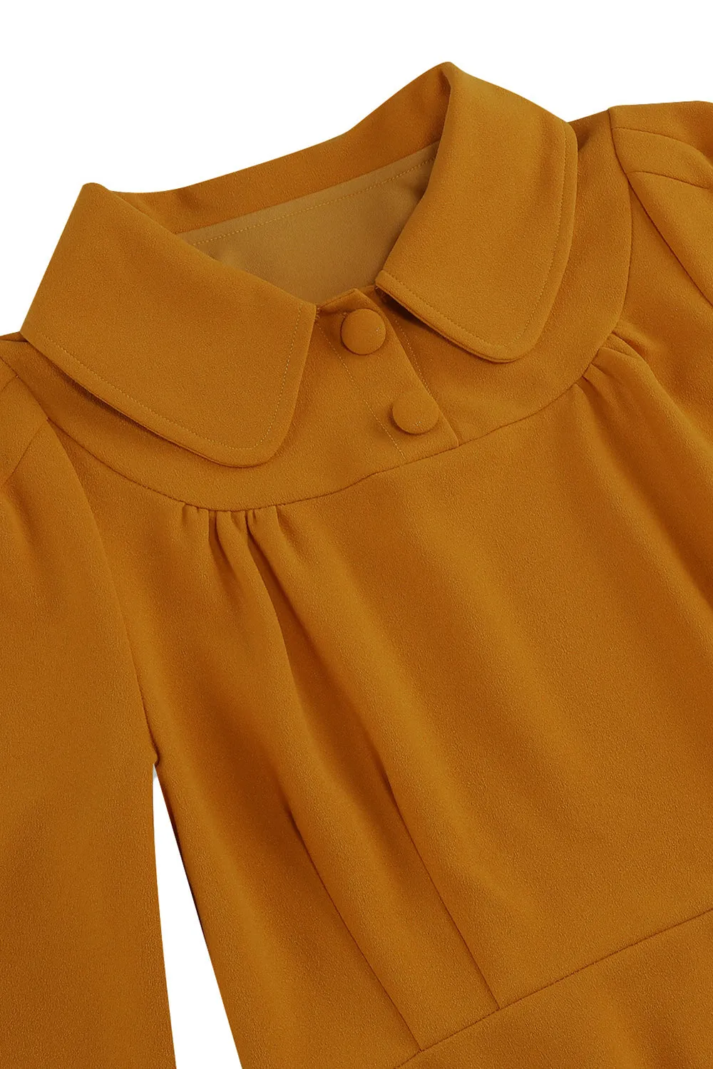 Yellow Peter Pan Collar Long Sleeves A-Line Midi 1950s Dress sold by Zapaka product image thumbnail 4