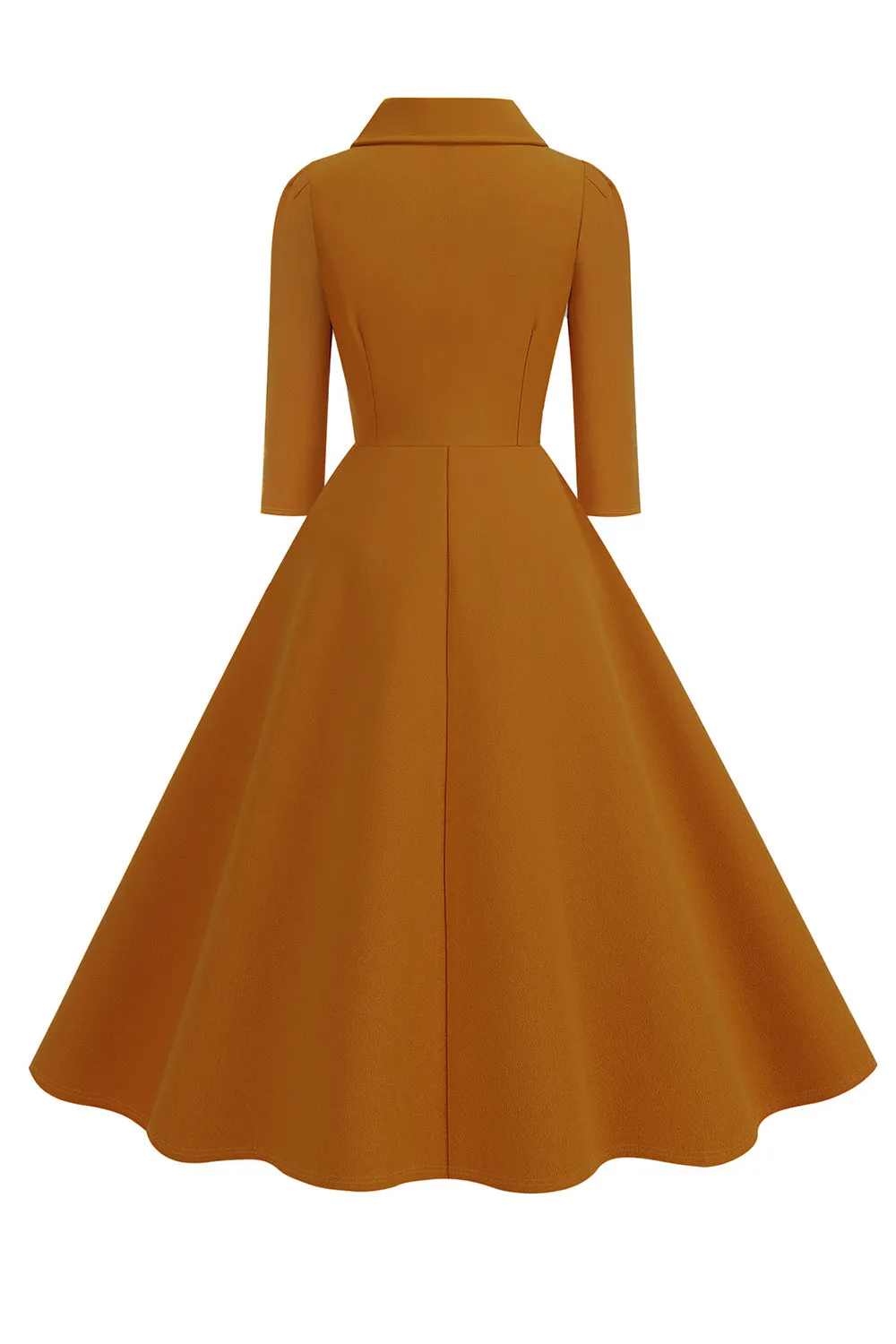 Yellow Peter Pan Collar Long Sleeves A-Line Midi 1950s Dress sold by Zapaka product image thumbnail 2