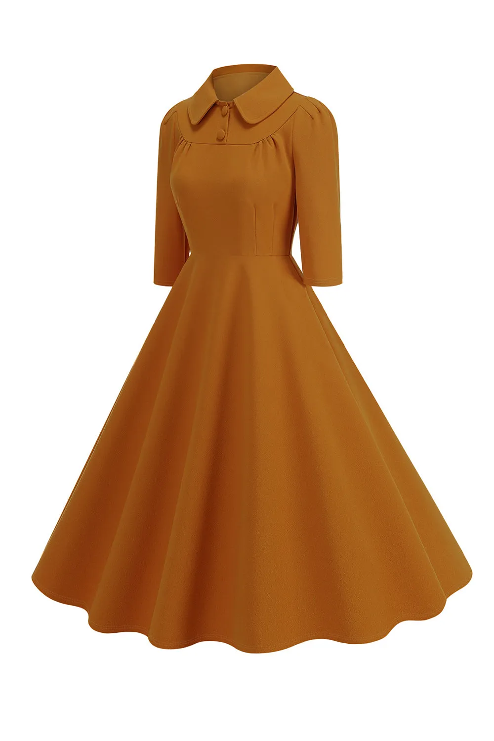 Yellow Peter Pan Collar Long Sleeves A-Line Midi 1950s Dress sold by Zapaka product image thumbnail 3
