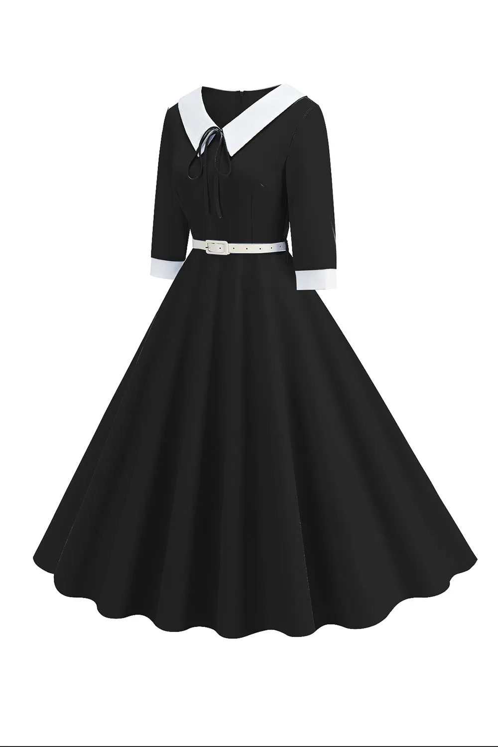 Black A-Line V-neck Short Sleeves Midi 1950s Dress sold by Zapaka product image thumbnail 3