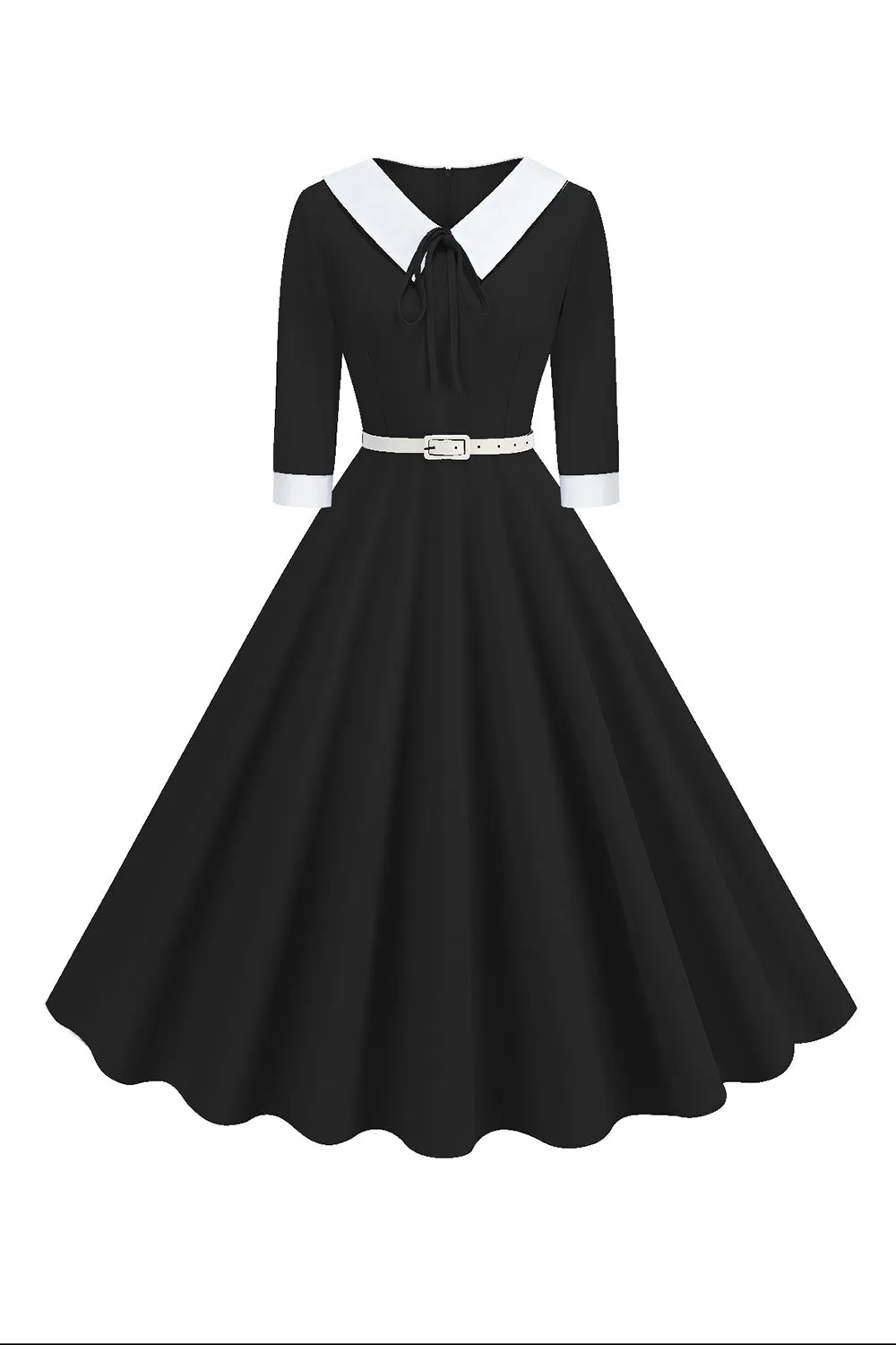 Black A-Line V-neck Short Sleeves Midi 1950s Dress sold by Zapaka