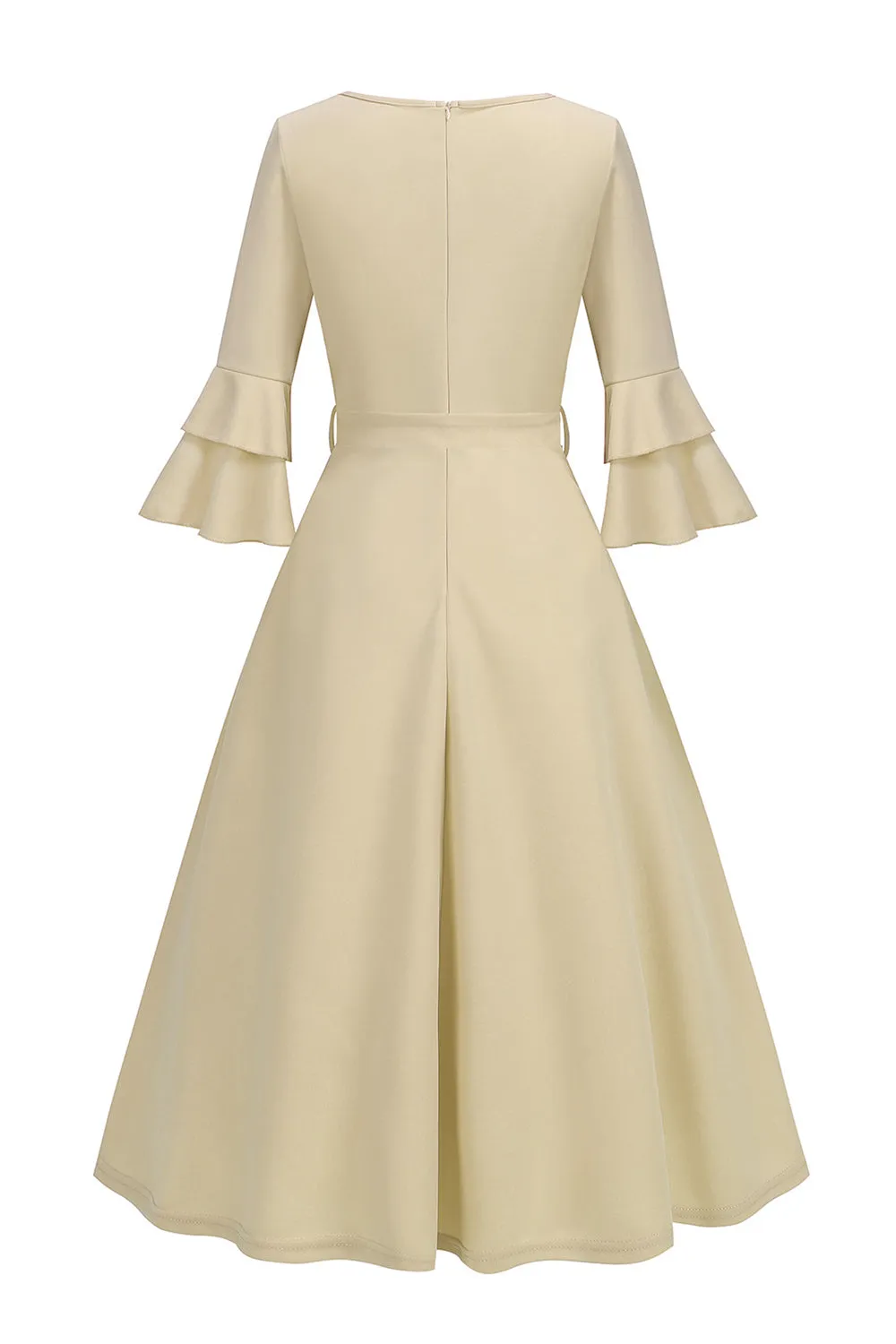 Apricot A-Line V-neck Half Sleeves Midi 1950s Dress sold by Zapaka product image thumbnail 2