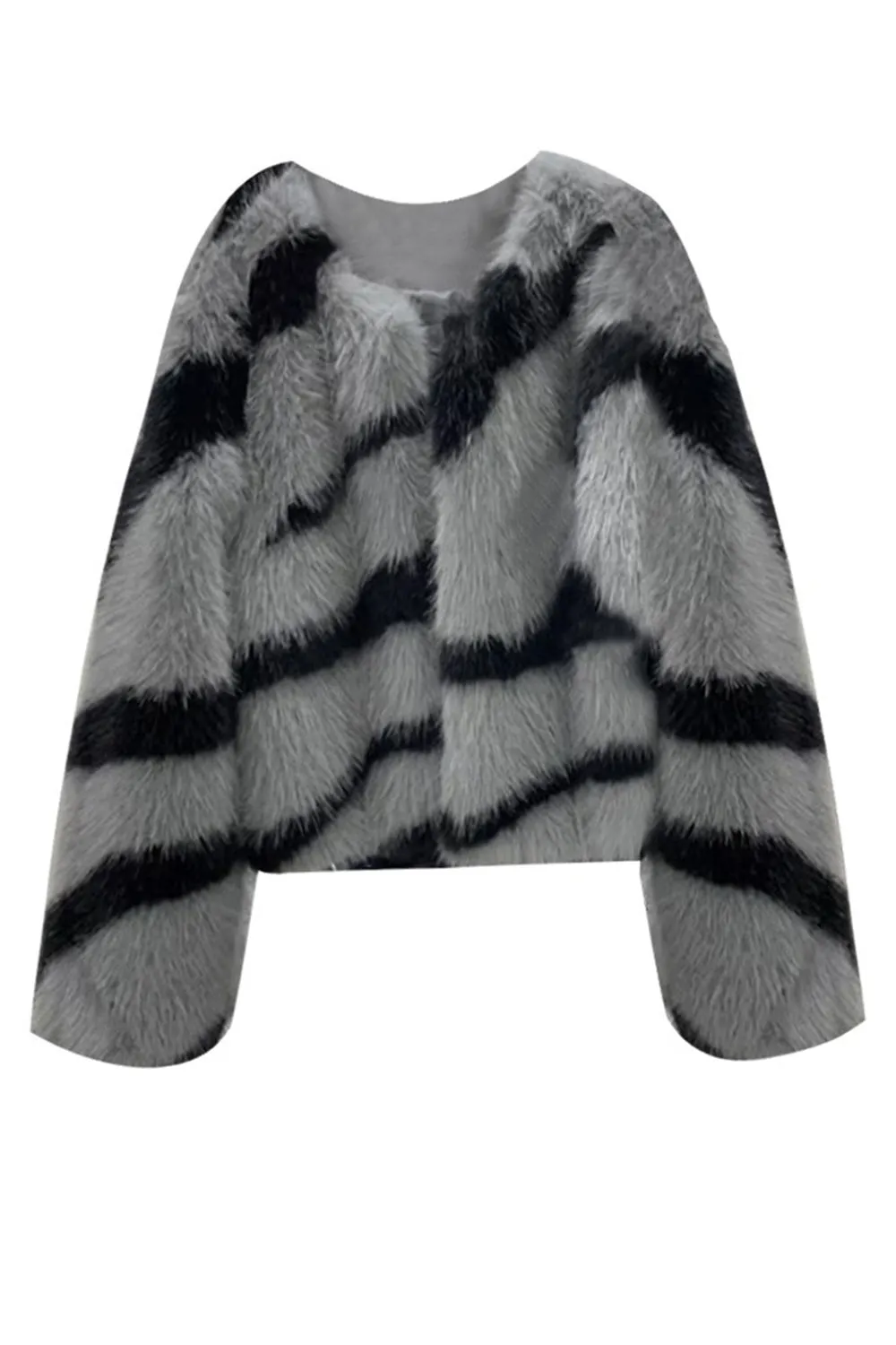 Grey Short Faux Fur Women's Coat with Long Sleeves sold by Zapaka
