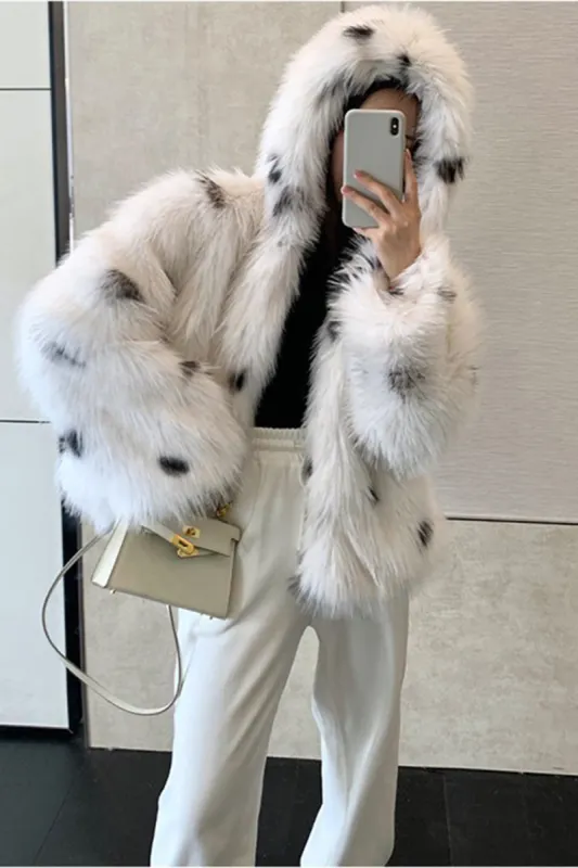 White Dotted Faux Fur Short Women's Coat sold by Zapaka