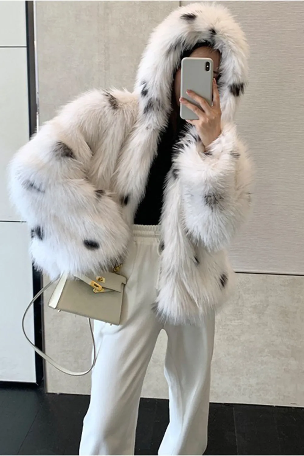 White Dotted Faux Fur Short Women's Coat sold by Zapaka