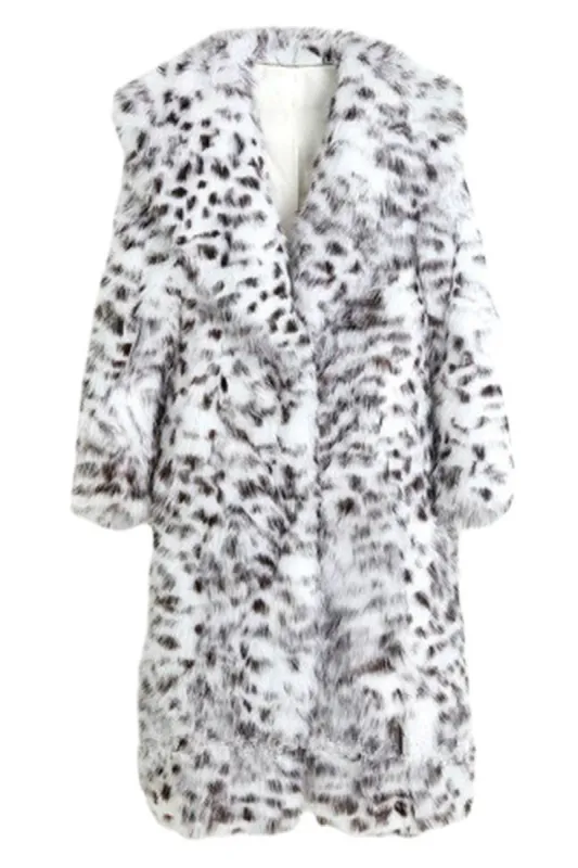 Black White Leopard Pattern Long Women's Coat sold by Zapaka