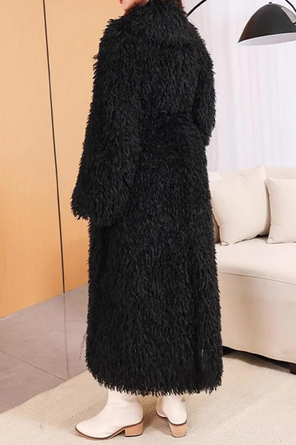 Black Open Front Faux Fur Maxi Women's Coat sold by Zapaka product image thumbnail 2