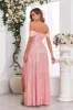 Pink A Line Off the Shoulder Sequin Long Prom Dress with Slit sold by Zapaka