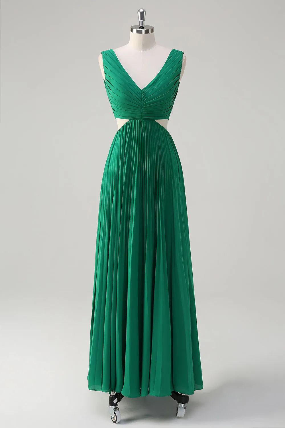 Green A-Line V Neck Ruched Chiffon Knee Length Bridesmaid Dress sold by Zapaka