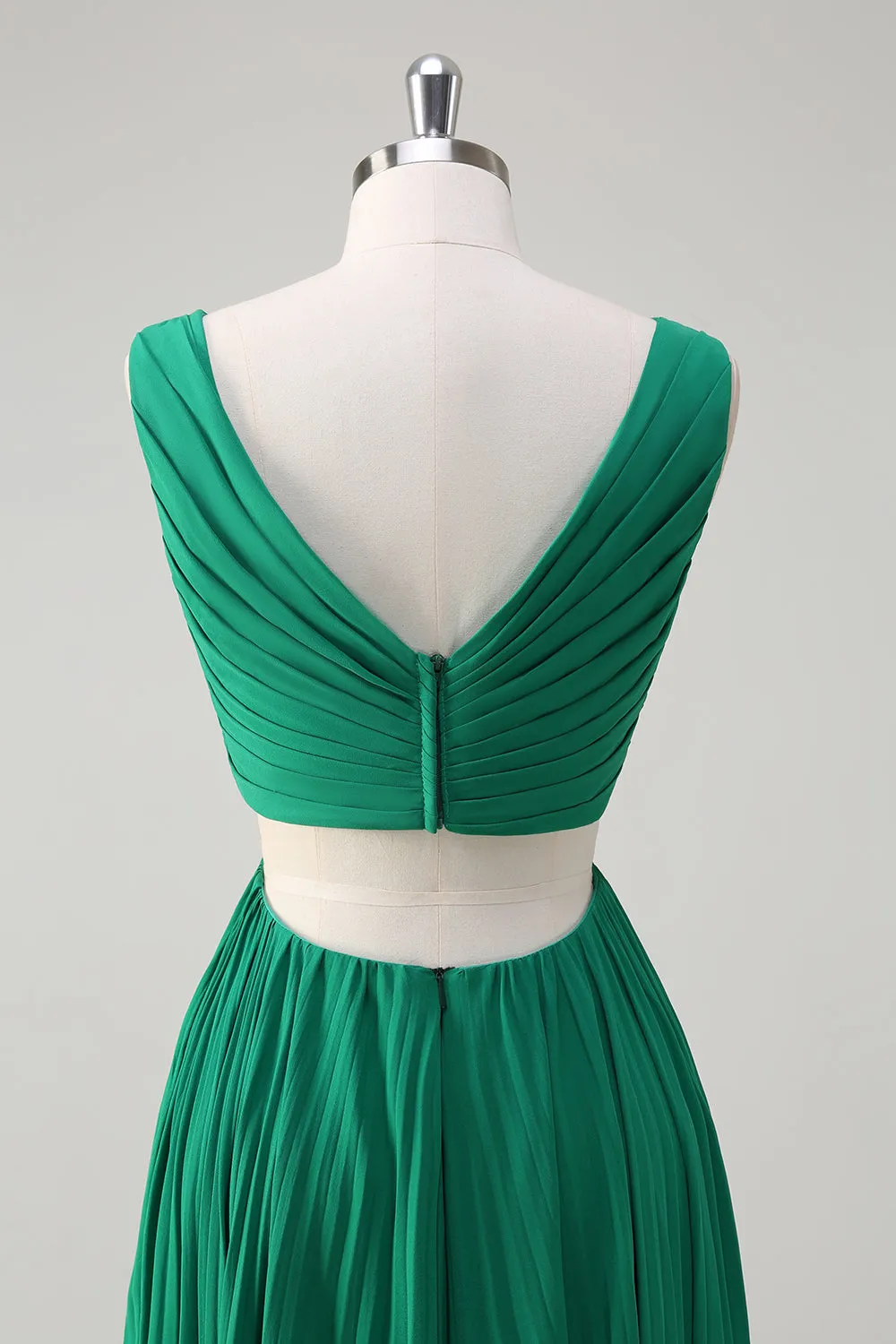 Green A-Line V Neck Ruched Chiffon Knee Length Bridesmaid Dress sold by Zapaka product image thumbnail 5