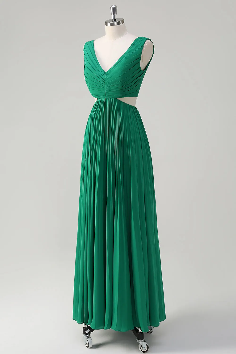 Green A-Line V Neck Ruched Chiffon Knee Length Bridesmaid Dress sold by Zapaka product image thumbnail 3
