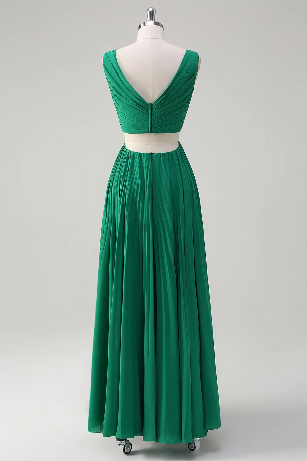 Green A-Line V Neck Ruched Chiffon Knee Length Bridesmaid Dress sold by Zapaka product image thumbnail 2