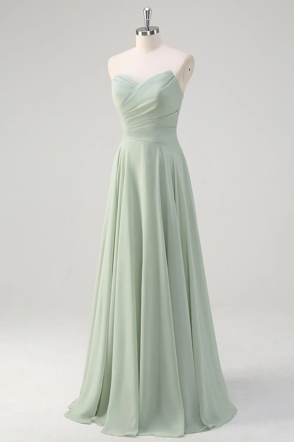 Matcha A Line Strapless Ruched Chiffon Long Bridesmaid Dress sold by Zapaka product image thumbnail 3