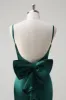 Dark Green Mermaid Spaghetti Straps Satin Bow Ruffle Long Bridesmaid Dress sold by Zapaka