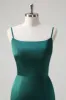 Dark Green Mermaid Spaghetti Straps Satin Bow Ruffle Long Bridesmaid Dress sold by Zapaka
