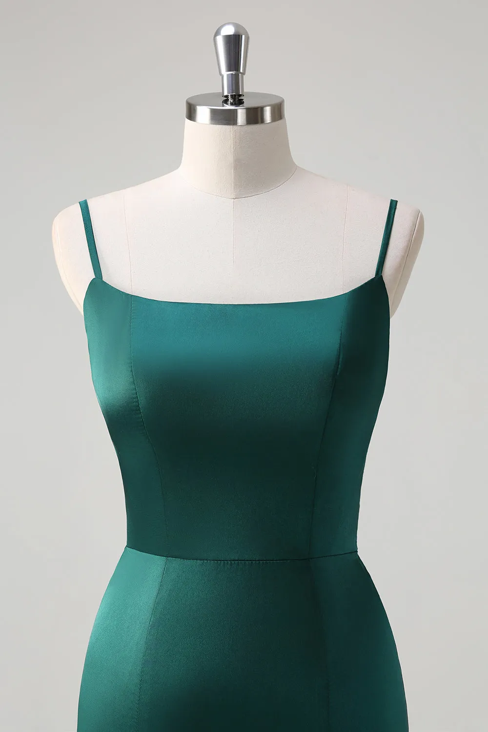 Dark Green Mermaid Spaghetti Straps Satin Bow Ruffle Long Bridesmaid Dress sold by Zapaka product image thumbnail 4