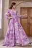 Purple Floral Printed Chiffon A-Line V-neck Long Sleeves Long Formal Dress sold by Zapaka