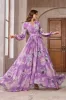 Purple Floral Printed Chiffon A-Line V-neck Long Sleeves Long Formal Dress sold by Zapaka
