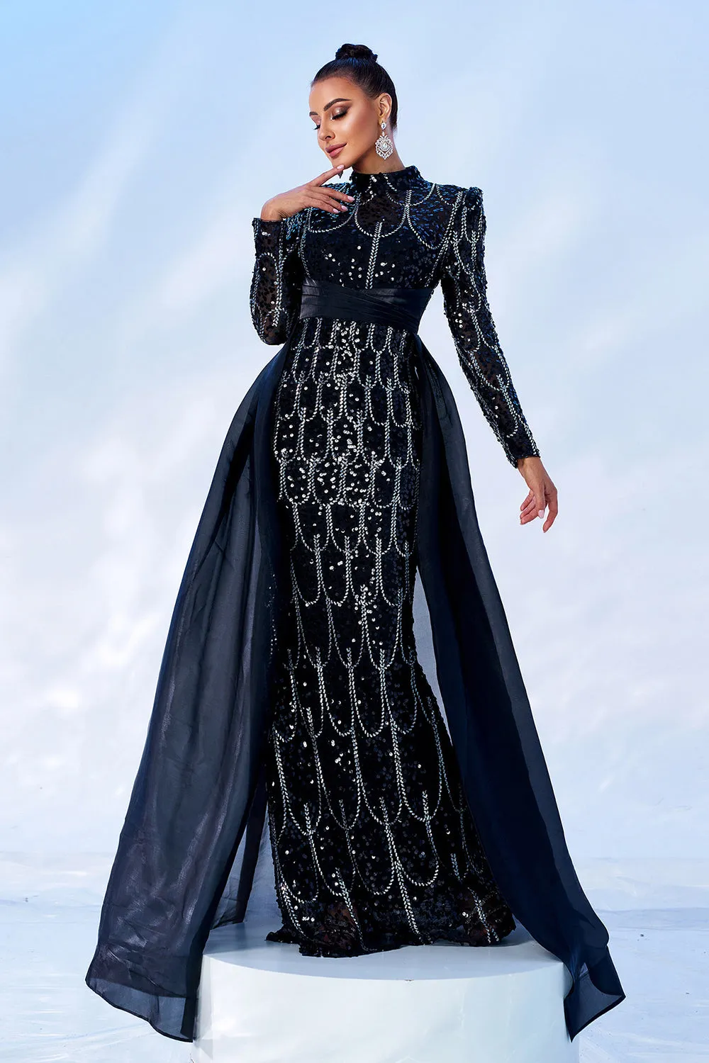Gorgeous Black Mermaid Long Sleeves Beaded Prom Dress sold by Zapaka product image thumbnail 3