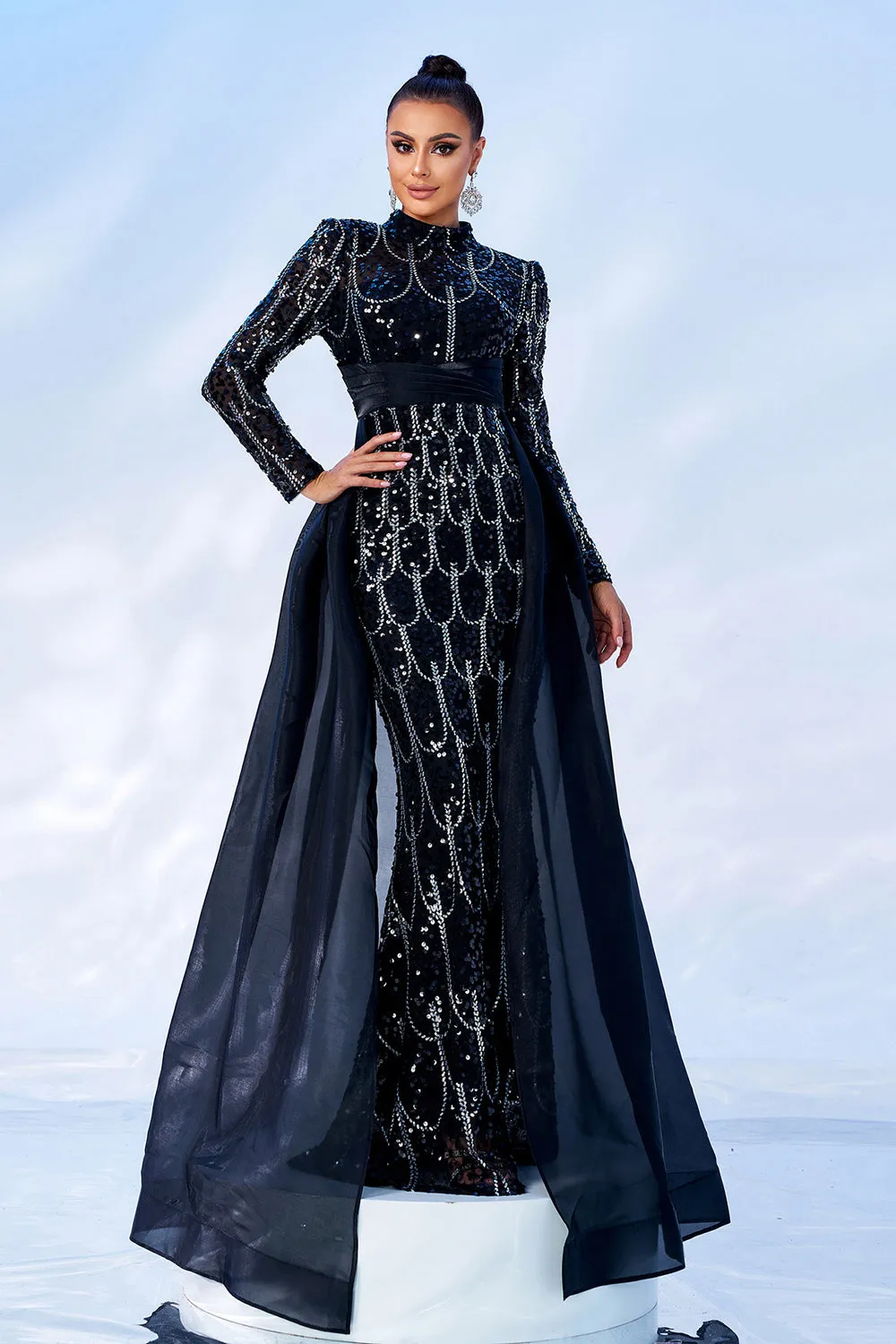 Gorgeous Black Mermaid Long Sleeves Beaded Prom Dress sold by Zapaka product image thumbnail 4