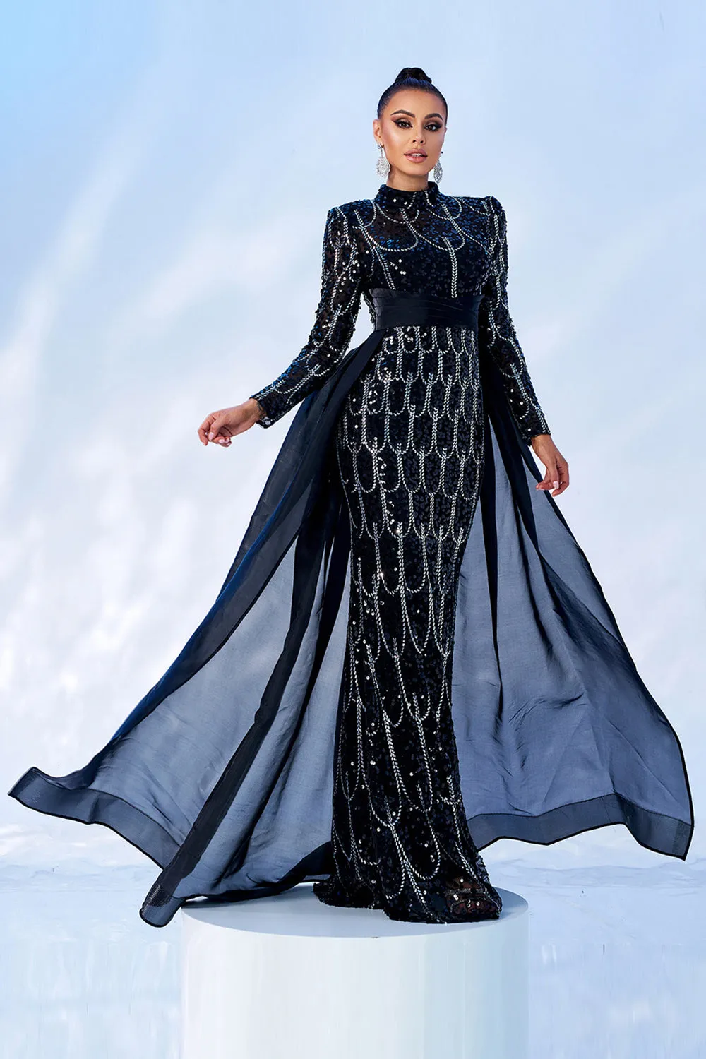 Gorgeous Black Mermaid Long Sleeves Beaded Prom Dress sold by Zapaka