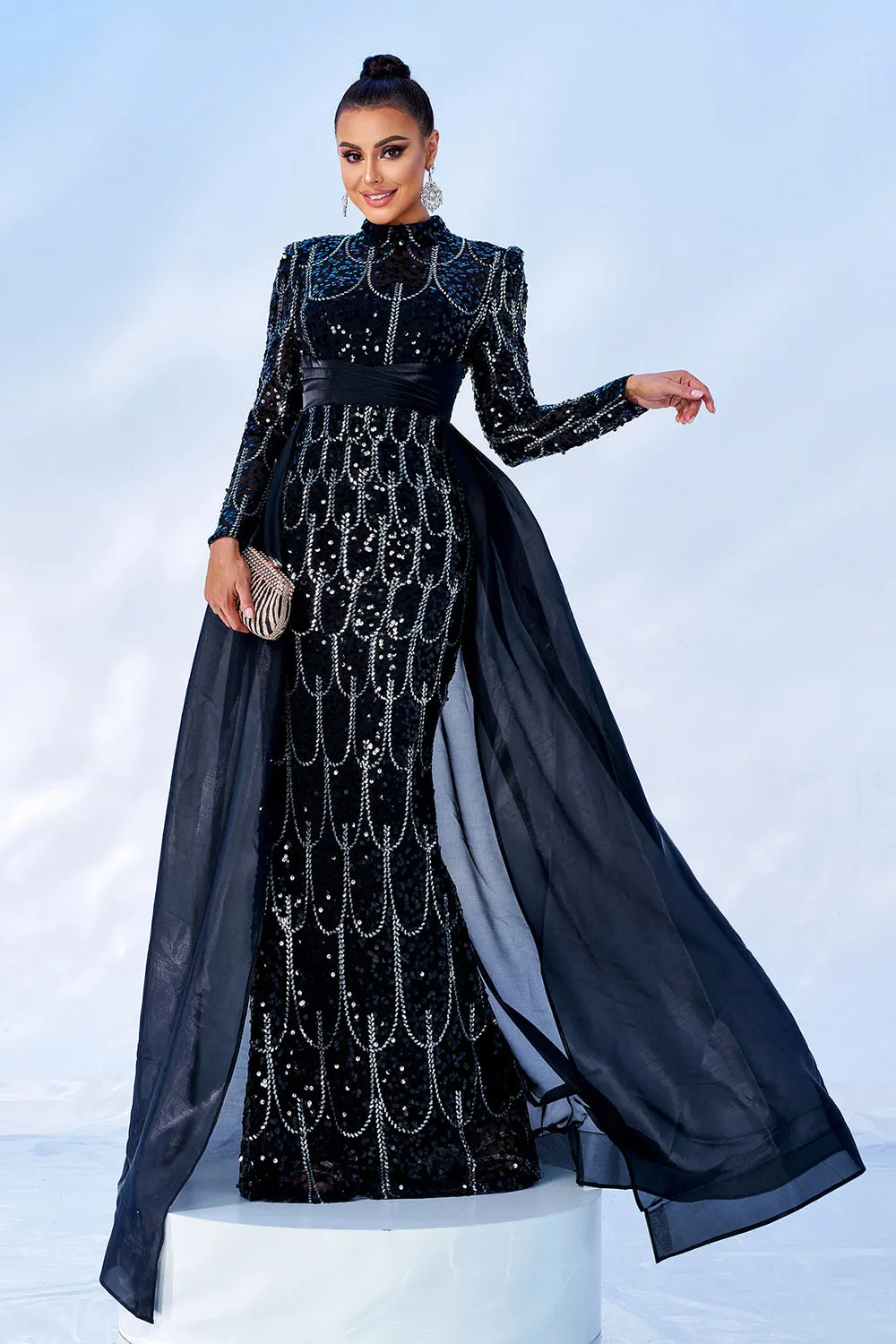 Gorgeous Black Mermaid Long Sleeves Beaded Prom Dress sold by Zapaka product image thumbnail 5