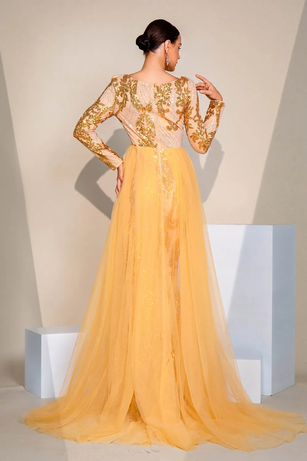 Golden Sparkly Mermaid Long Sleeves Prom Dress with Slit sold by Zapaka product image thumbnail 2