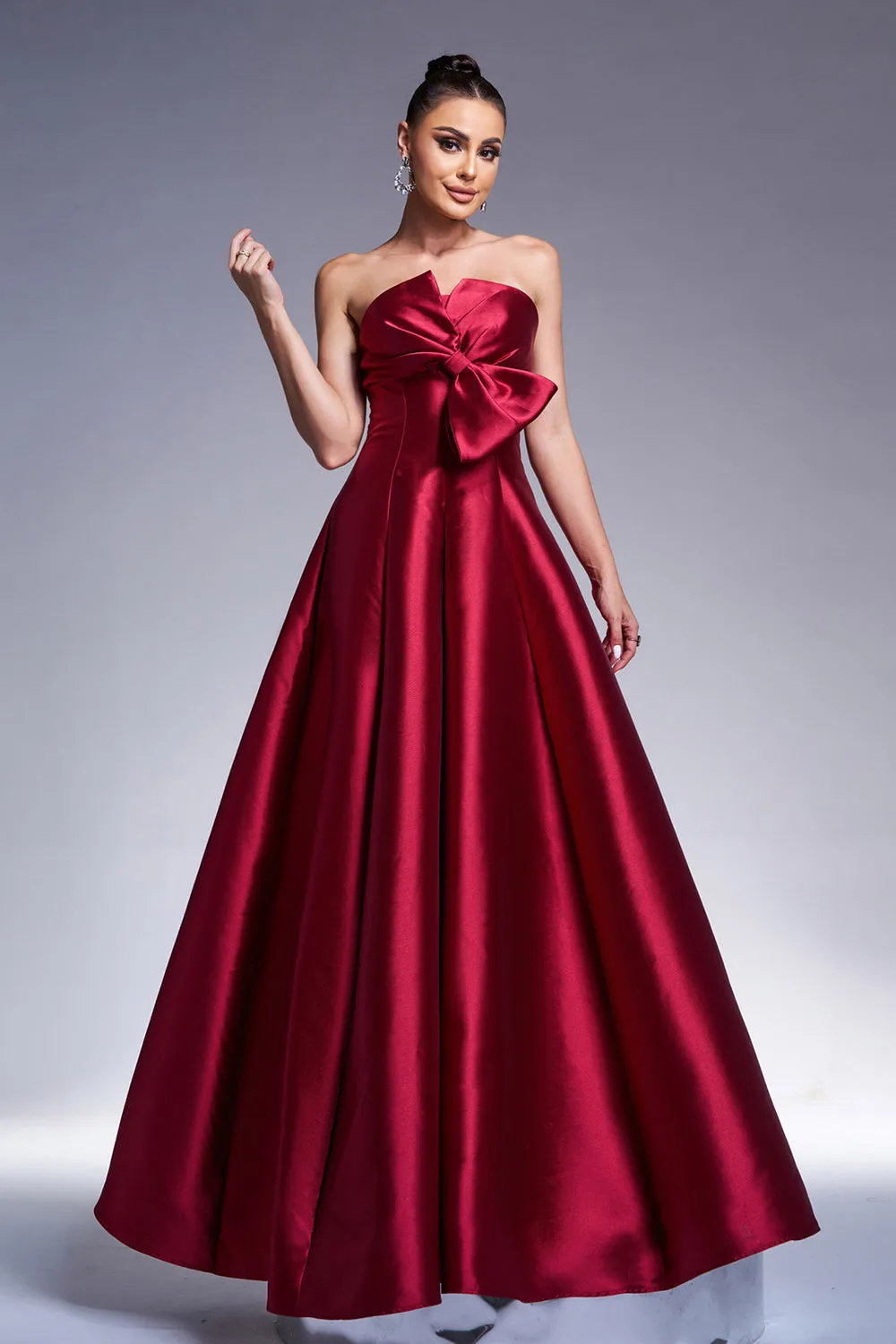 Burgundy A-Line Strapless Satin Prom Dress with Bow sold by Zapaka product image thumbnail 5