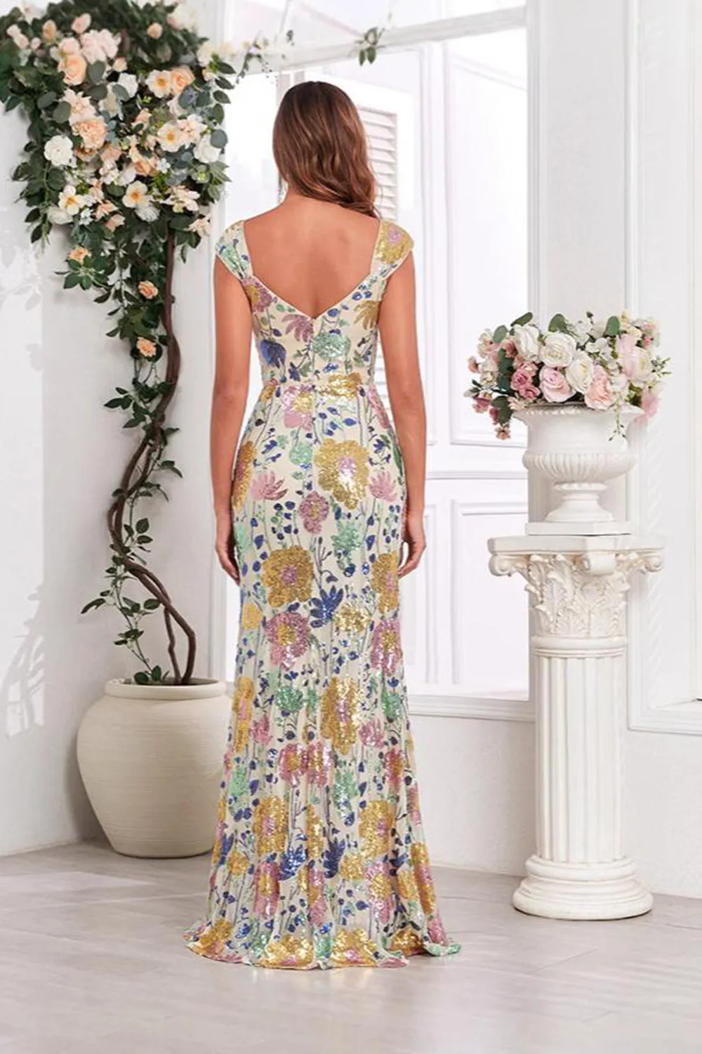 Golden Mermaid Floral V-neck Long Prom Dress sold by Zapaka product image thumbnail 2