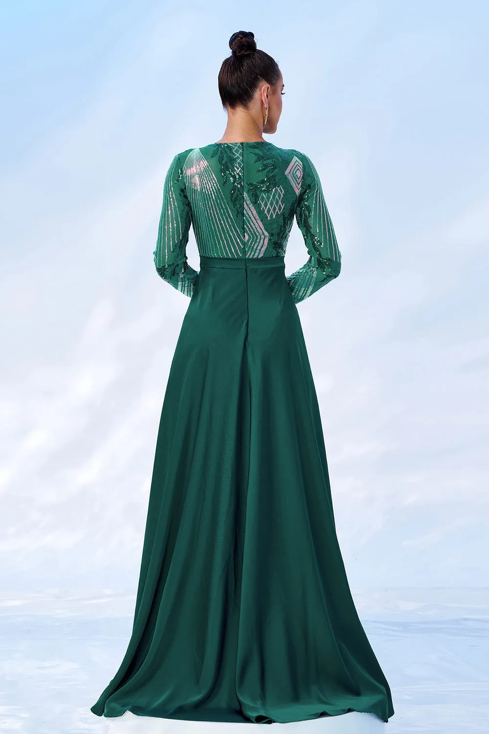 Green Sequins Printed Formal Dress with Long Sleeves sold by Zapaka product image thumbnail 2
