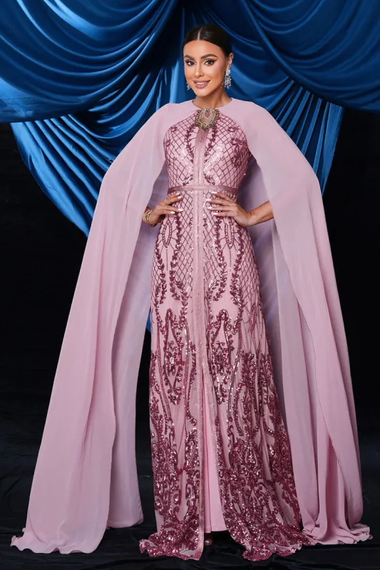 Pink Sequined Mermaid Prom Dress with Wrap sold by Zapaka
