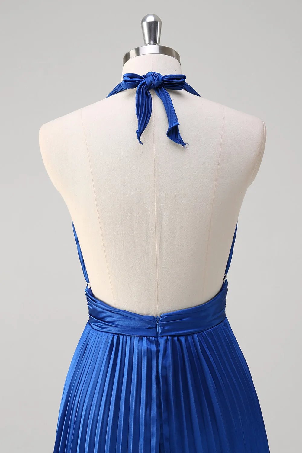 Royal Blue A Line Halter Pleated Long Prom Dress sold by Zapaka product image thumbnail 5