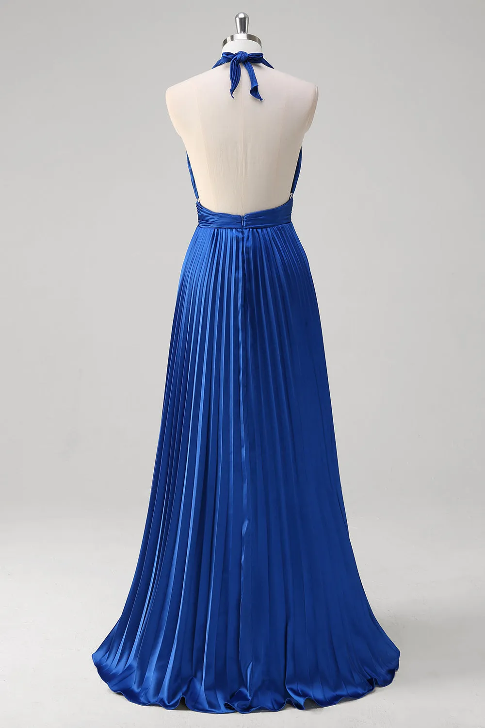 Royal Blue A Line Halter Pleated Long Prom Dress sold by Zapaka product image thumbnail 2