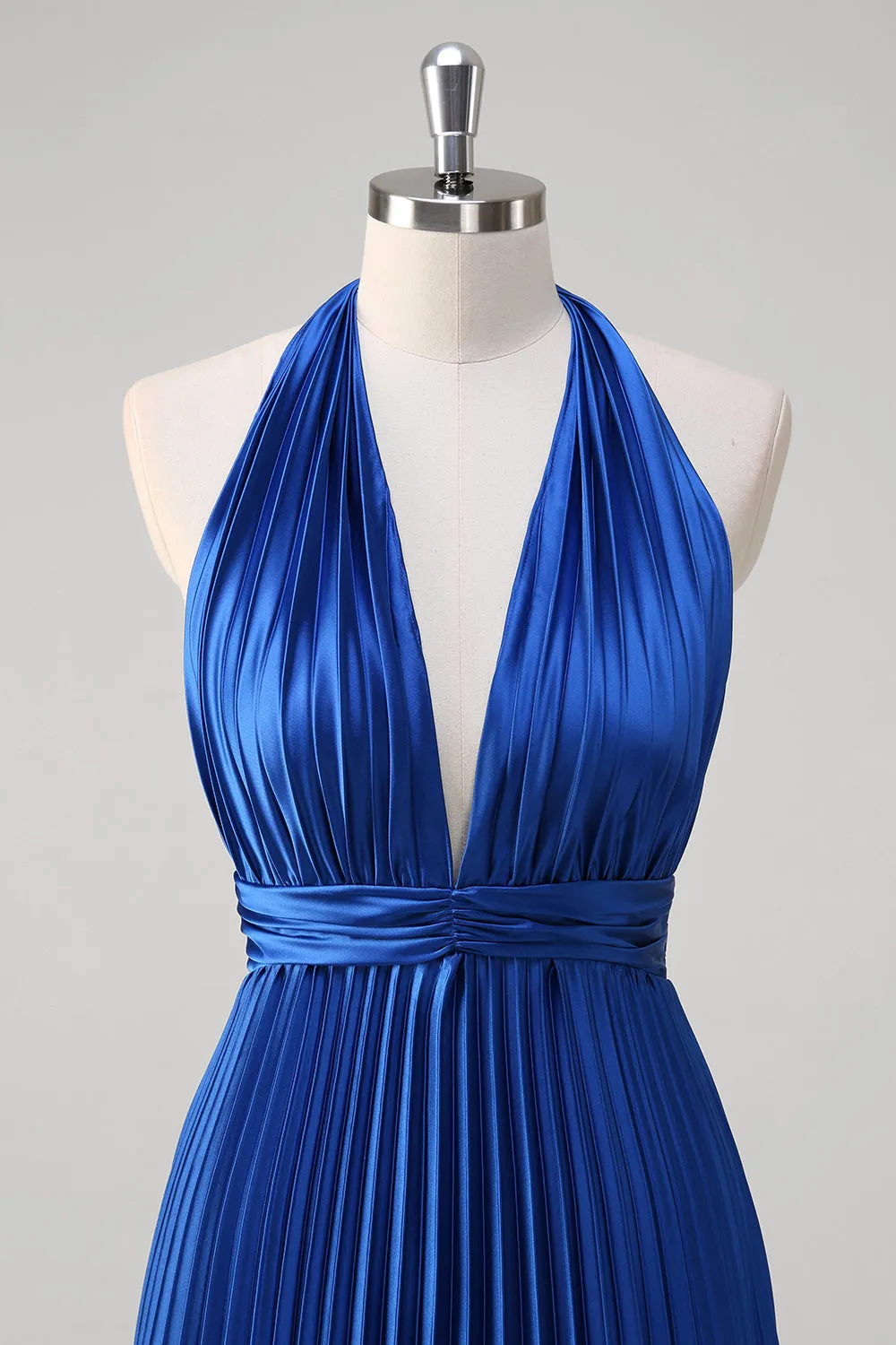 Royal Blue A Line Halter Pleated Long Prom Dress sold by Zapaka product image thumbnail 4