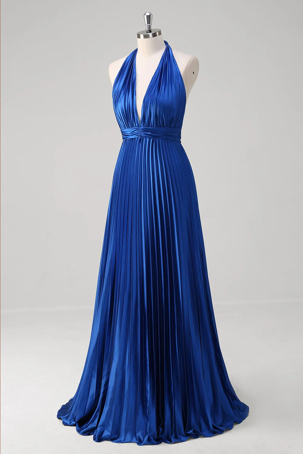 Royal Blue A Line Halter Pleated Long Prom Dress sold by Zapaka product image thumbnail 3