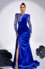 Royal Blue Beaded Mermaid Velvet Prom Dress sold by Zapaka