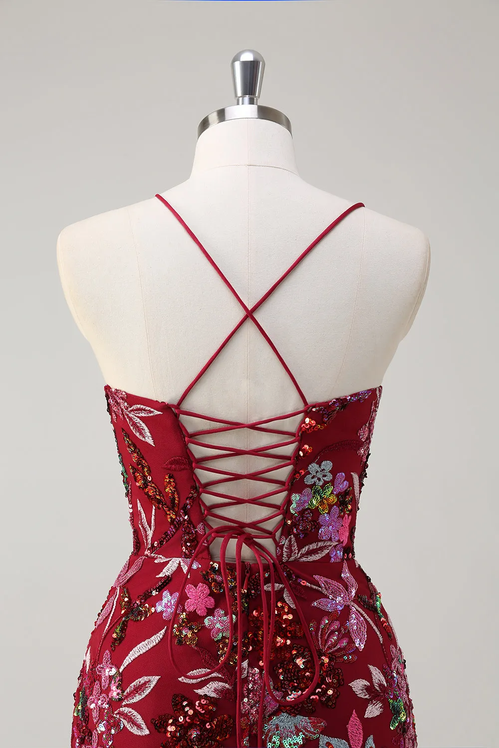 Sparkly Burgundy Mermaid Long Sequin Floral Prom Dress with Slit sold by Zapaka product image thumbnail 5