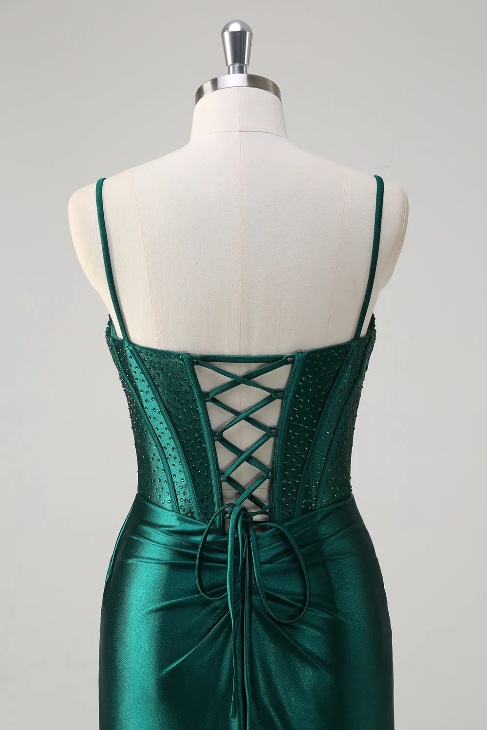 Sparkly Dark Green Mermaid Corset Beaded Long Prom Dress with Slit sold by Zapaka product image thumbnail 5