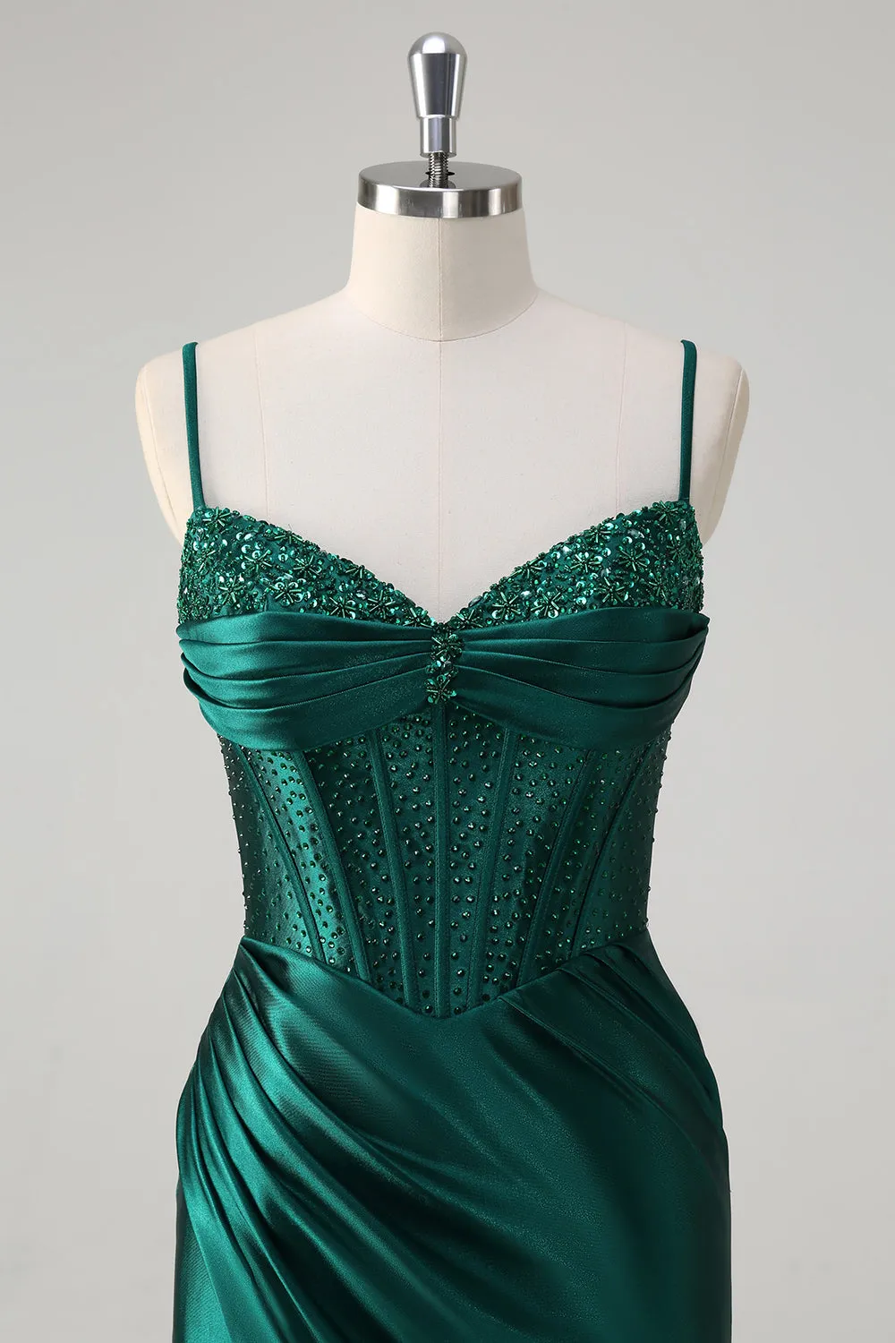 Sparkly Dark Green Mermaid Corset Beaded Long Prom Dress with Slit sold by Zapaka product image thumbnail 4